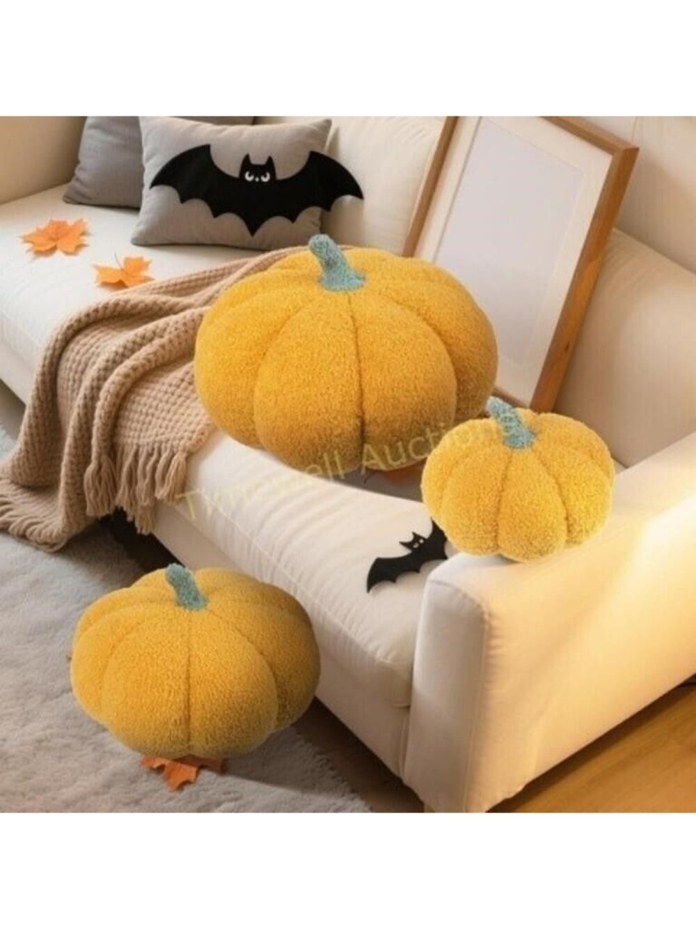 RoseCraft Pumpkin Pillows Set of 3 Orange For Seasonal Decor Halloweeen Fall